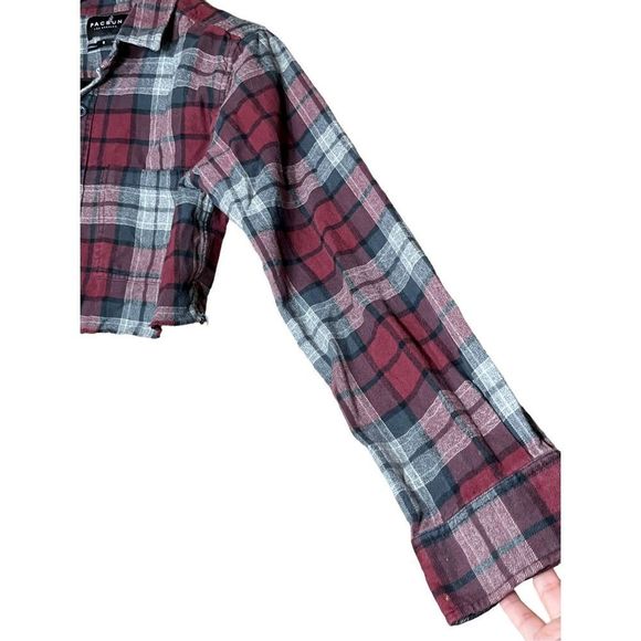 Pacsun Plaid Button Down Crop Long Skeeve Top Size‎ Small - Picture 4 of 6